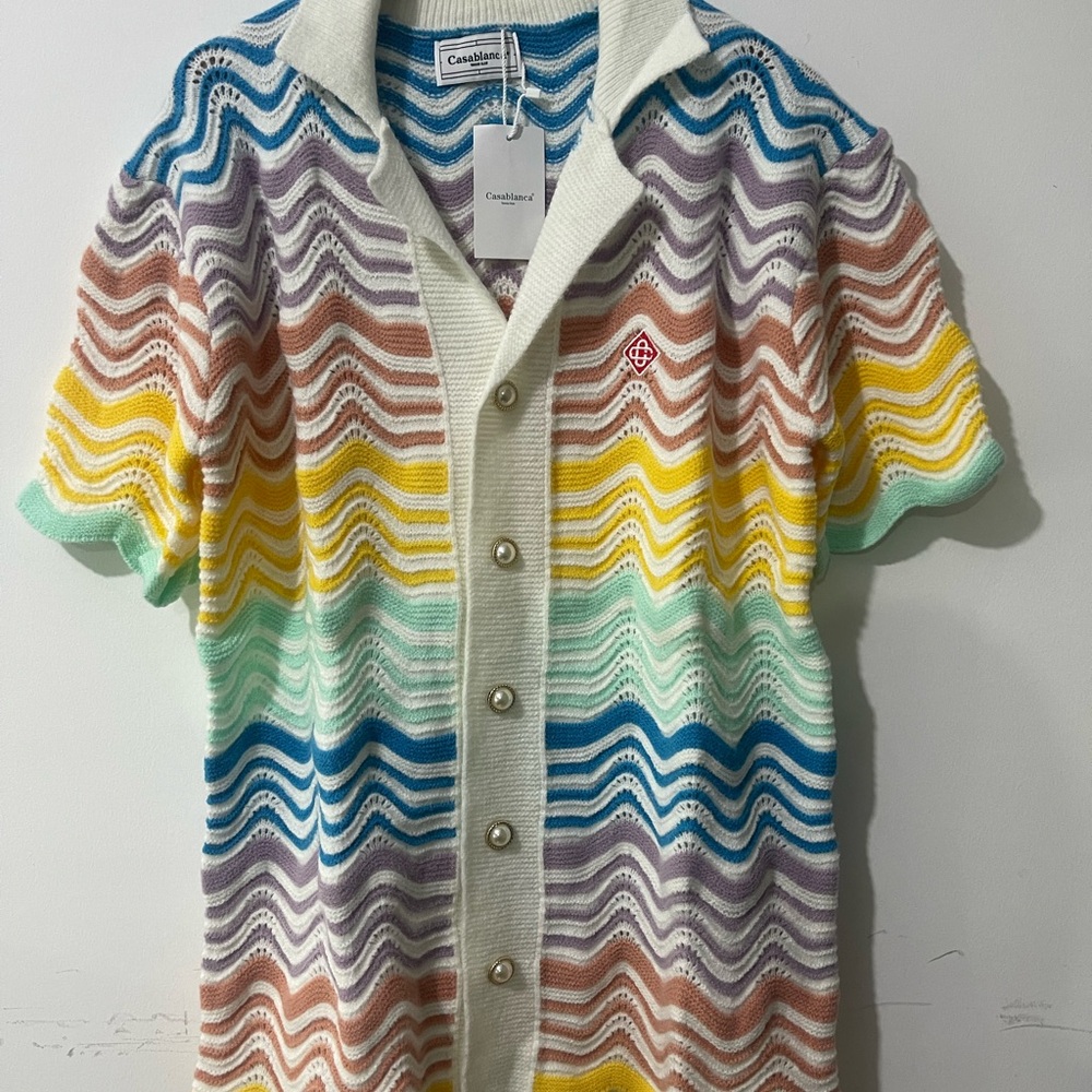 Casablanca Multicolor Wave Knit Short-Sleeve Button-Down Shirt